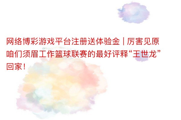 网络博彩游戏平台注册送体验金 | 厉害见原咱们须眉工作篮球联赛的最好评释“王世龙”回家！